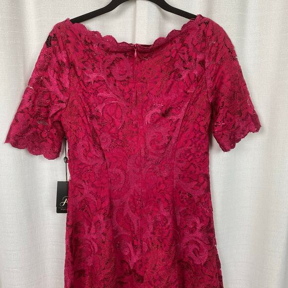 Adrianna Papell Warm Cherry Red Embroidered Lace Midi Dress Sz.2 NWT - Picture 10 of 15